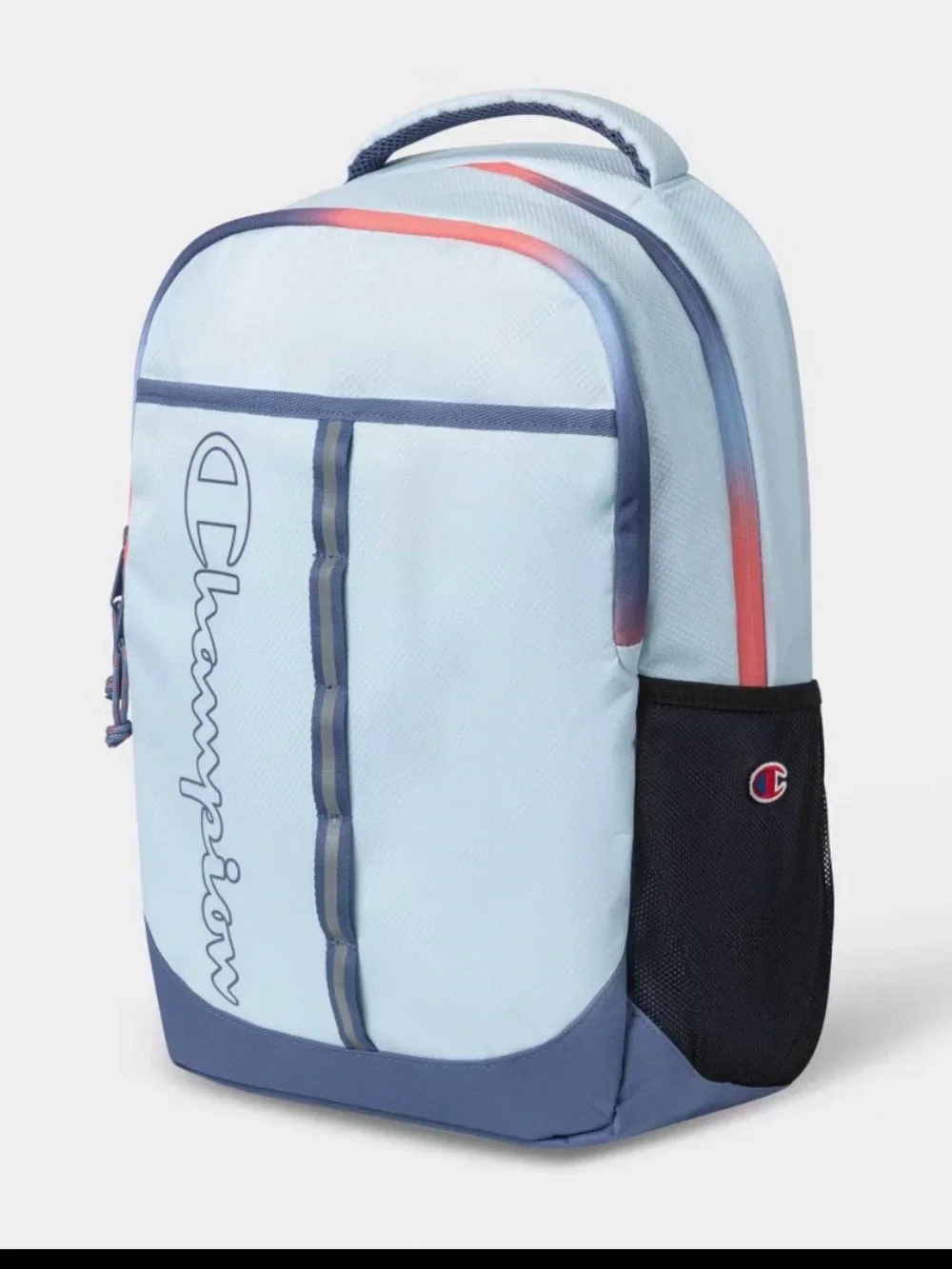 Champion Pastel Blue Backpack with Navy and Coral Accents